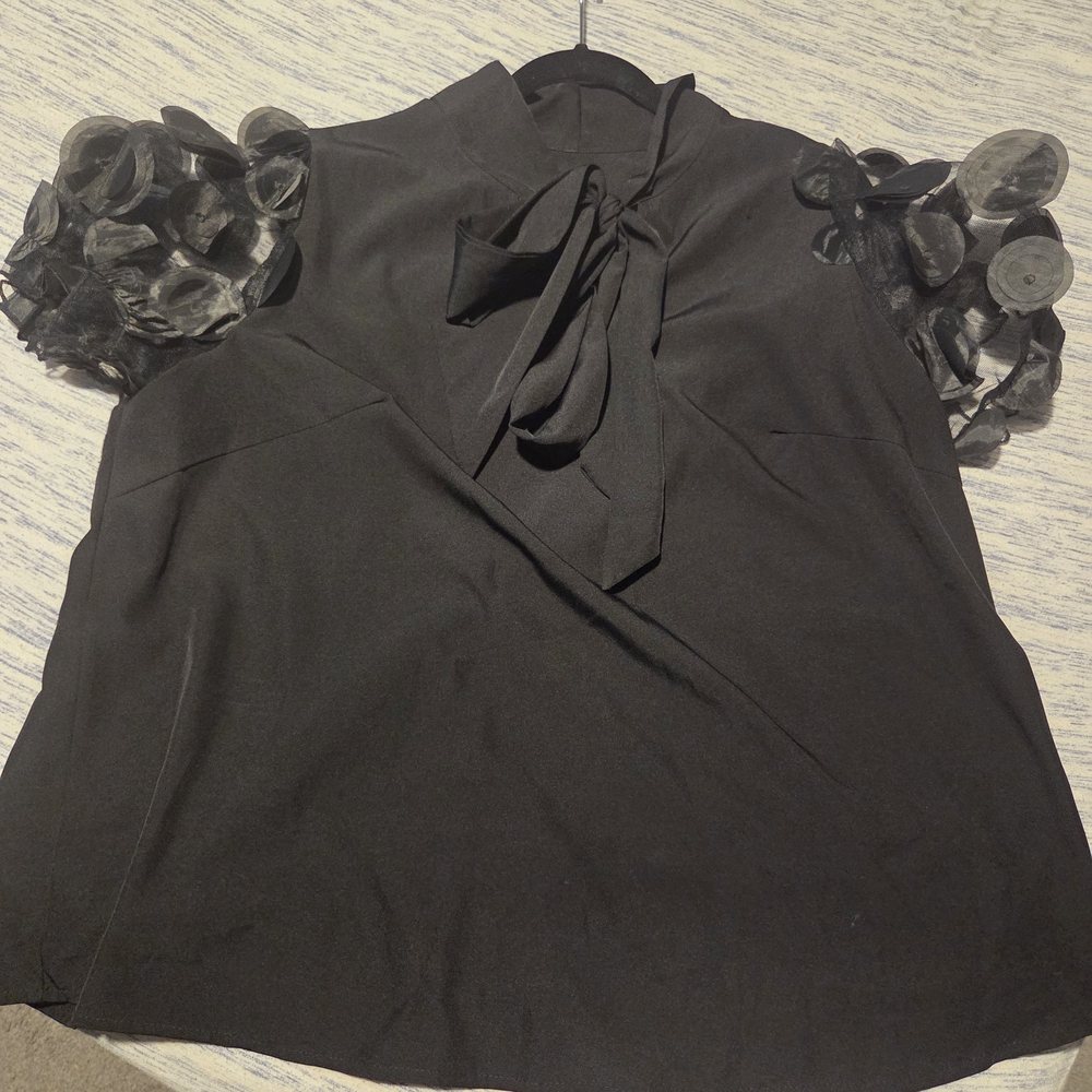SHEIN Black Blouse with Textured Sleeves